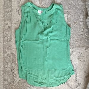 100% Silk Parker Mint Green Sleeveless Pleated V-Neck Camisole
